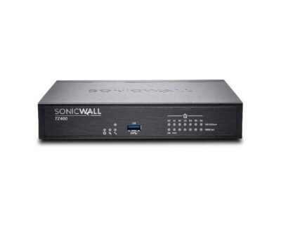 Dell SonicWall SSC-0213 Firewall TZ400 Appliance, 7x 1 GbE Copper Interfaces, Advanced IPSec, SSL VPN, Black
