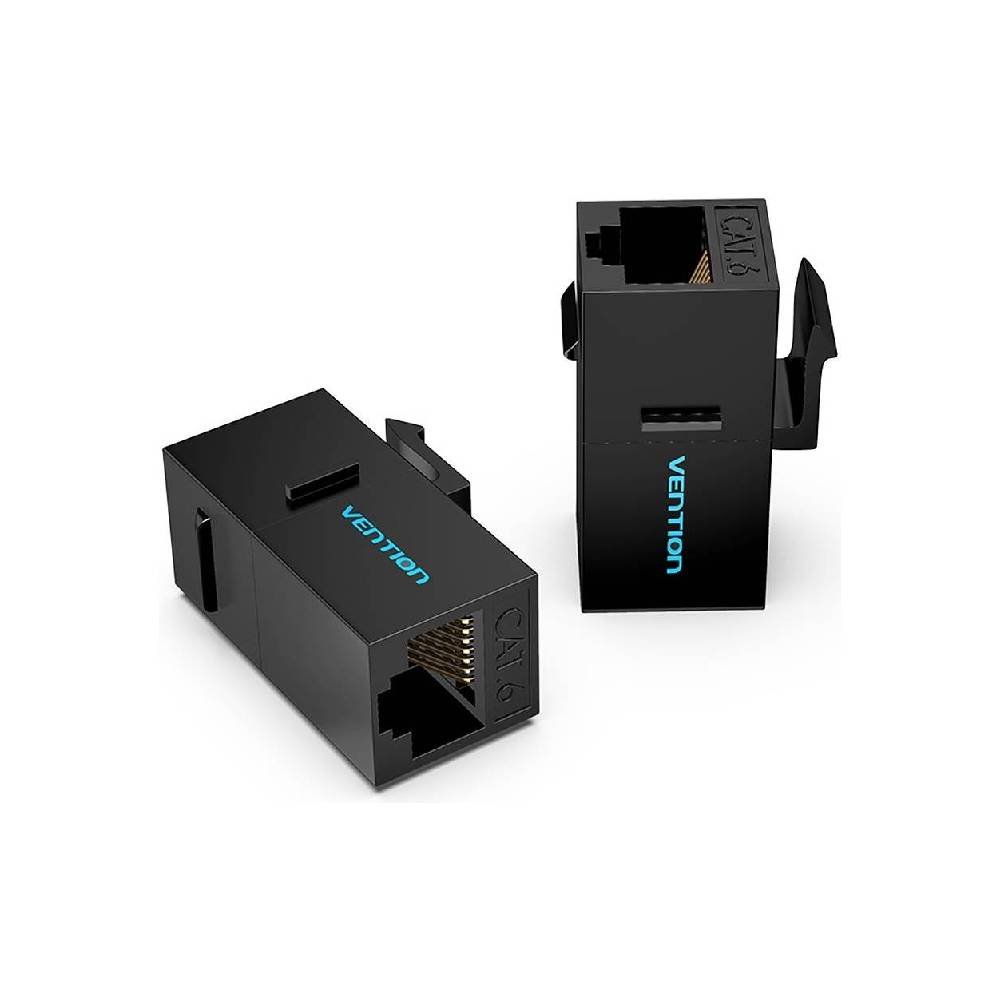 Vention Cat.6 Keystone Coupler, Fast Transmission, Min. Attenuation, Gold-Plated Pins, Thickened PCB, 3 Pronged Chip, 10 Pack, Black IPGB0-10