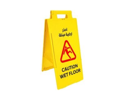 Caution Wet Floor Safety Sign, Multi-Lingual, 2 Sided, Yellow