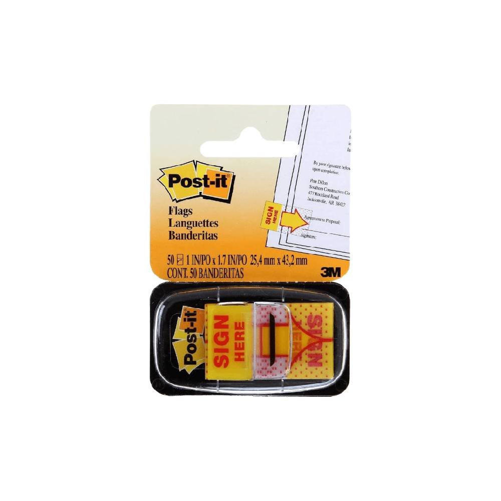 3M Post-it Tape Flags Sign Here With Dispenser Yellow